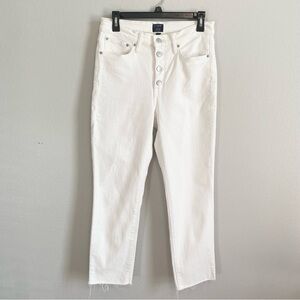 J.Crew High Rise Vintage Straight White Denim Raw Hem Button Fly Jeans Size 28